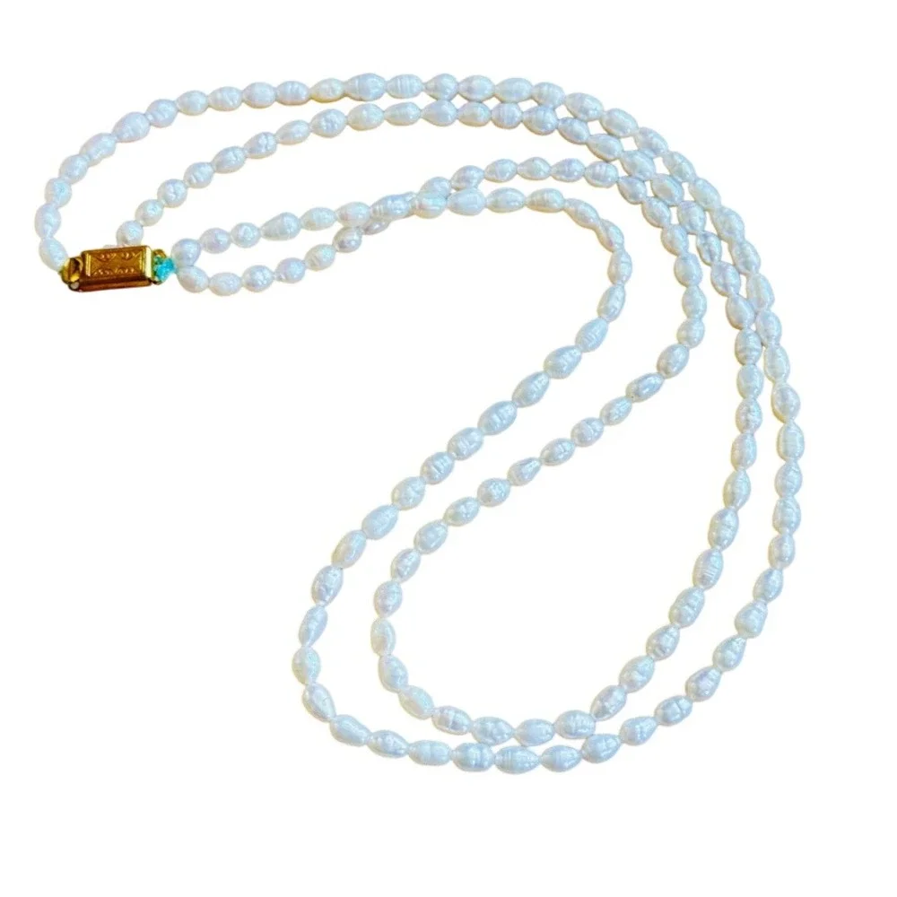 VTG Freshwater White Seed Pearl Beaded Necklace Multi Double Layered Authentic